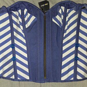 REAL Corset UK22 US18. Blue & White Over bust Steel Boned. High Quality NWT